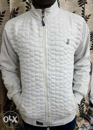 White Quilted Zip-up Jacket