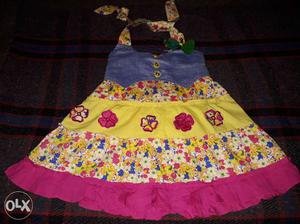 Yellow And Multicolored Halter Dress 4 nos brand new dress
