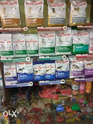 Available all dog foods, chain, beds, jacket,