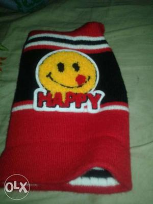 Red, Black, Yellow, And White Happy Emoji Print Knit Cap