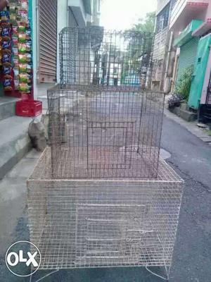 Three Gray Mesh Pet Cages