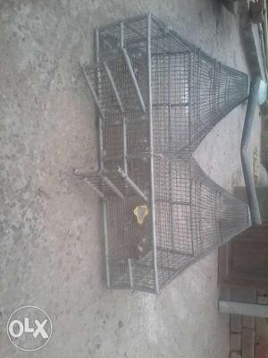 Two Gray Metal Pet Cages