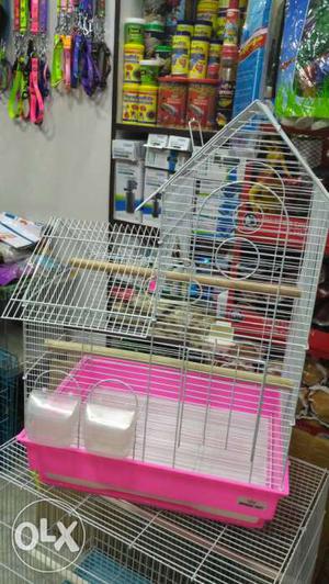 White And Pink Steel Bird Cage
