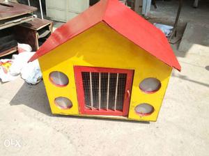Yellow And Red Wooden Pet House