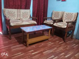 4-piece Brown Wooden Living Room Set