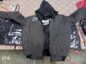 Black And Gray Nike Zippered Hoodie