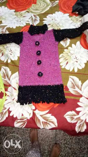 Black And Pink Beaded Long-sleeved Shirt