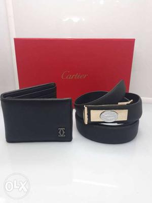 Black Leather Bi-fold Wallet And Belt