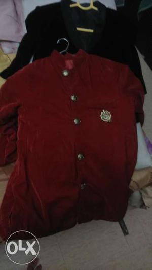 Black velvet coat and red sherwani combo in new