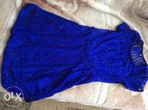 Blue Cap-sleeved Midi Dress