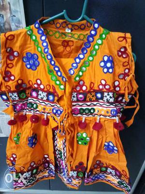 Boys Orange, Blue And Red Floral Gujarati dress