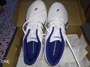 Brand new pair Of White-and-Blue Asics Shoes US size 9