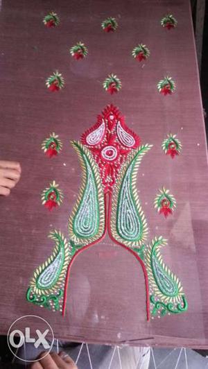 Brown, Green, And Red Floral Print Textile