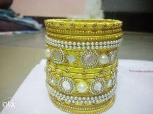 Desinar silk thread yellow bangles full set