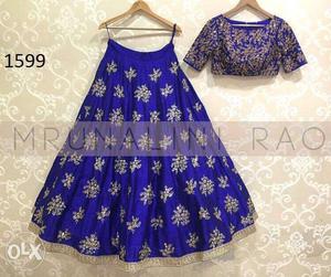 Girl's Blue And Silver Floral Dress