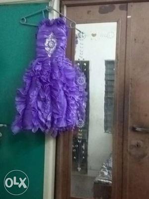 Girl's Purple Tube Ruffled Dress