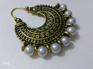 Gold And White Pearl Earring
