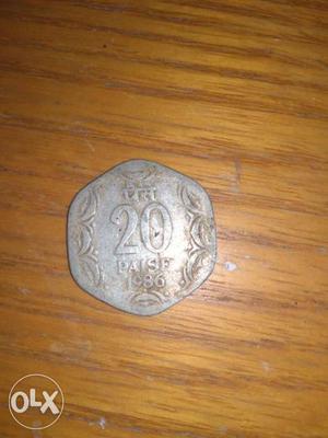 Gray 20 Indian Paise Coin