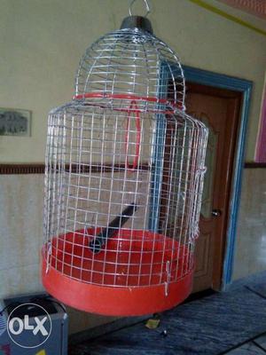 Grey And Red Metal Pet Cage