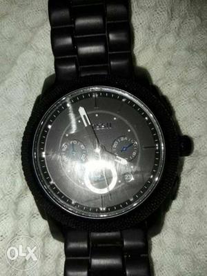 New Round Black Fossil Chronograph Watch With Black