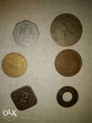 Old coins one quarter anna 20 paise 10 paise 2