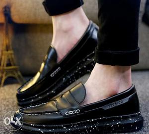 Pair Of Black Leather Slip-on Dress Shoes