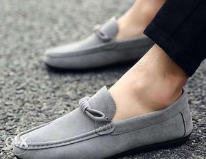 Pair Of Gray Slip-on Boat Shoes