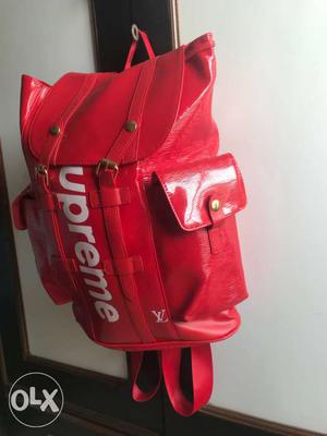 Red Supreme Leather Backpack