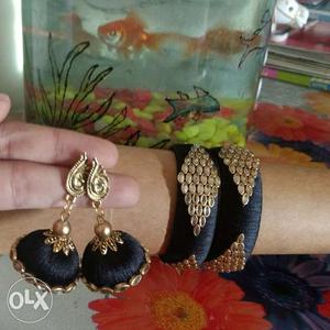 Silk Thread khundan bangles and ear rings