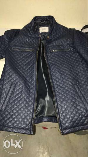 Unused Navy Blue Faux Leather Jacket (Size L)