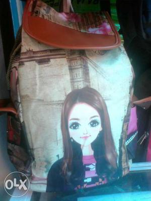 White, Black, And Pink Girl Printed Backpack