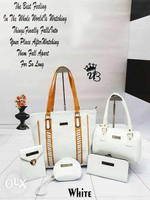 White Tote Bag, Handbag, Long Wallet, Wristlet And Envelope