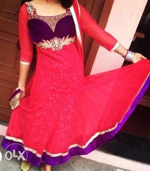 Women's Red And Purple Sari Traditional Dress