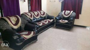 3-piece Black-and-brown Floral Sofa Set