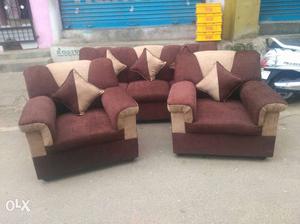 3-piece Brown Fabric Sofa Set