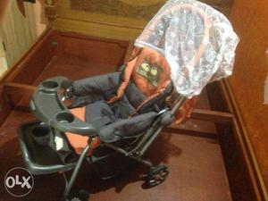 Baby's Brown And Black Bear Print Stroller
