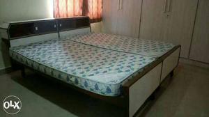 Beige And Brown Wooden Bed Frame With Mattress