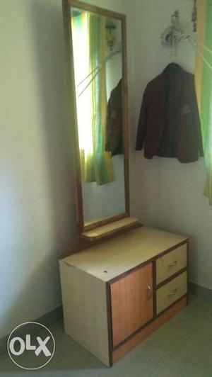 Beige And Orange Wooden Cabinet With Mirror