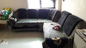 Black And Grey Floral Fabric Sofa Set