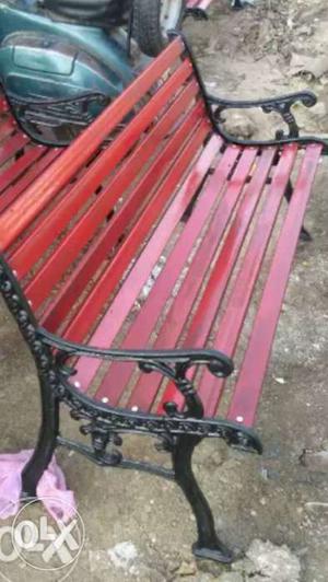Black Metal Framed Red Bench Chair