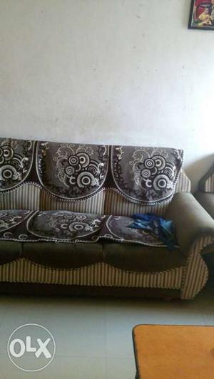 Brown And Gray Suede Floral 3-seat Sofa