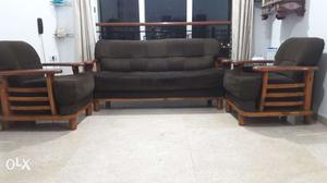 Brown Wooden And Fabric Sofa