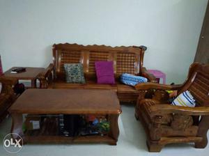 Brown Wooden Sofa Set