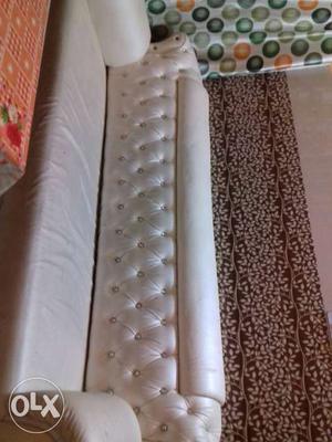 Chesterfield White Leather Sofa