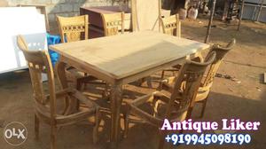 Pure Ghana Teak wood 6 carving chair dining table