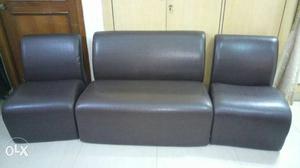 Three Black Leather Padded Sofas