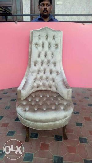 Tufted Grey Velvet Wing Chair