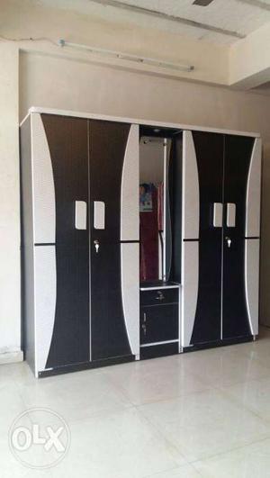 White And Black 5door Wooden Cabinet wardrobe
