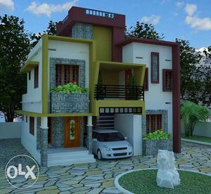 White And Brown 2-storey Concrete House