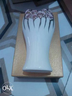 White Ceramic Flower Vase Themed Figurine On Box
